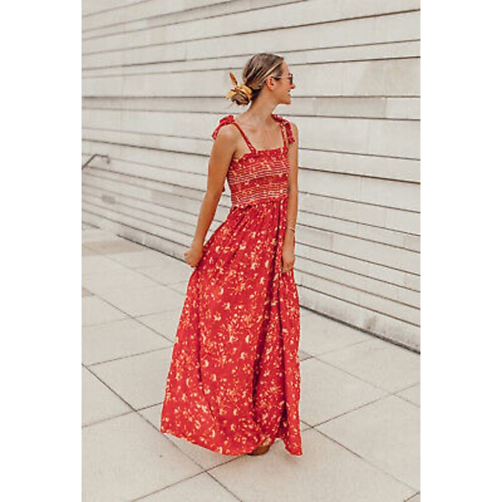 Free People Color Colour‎ My World Jumpsuit Red Floral Beige READ PLEASE Pants